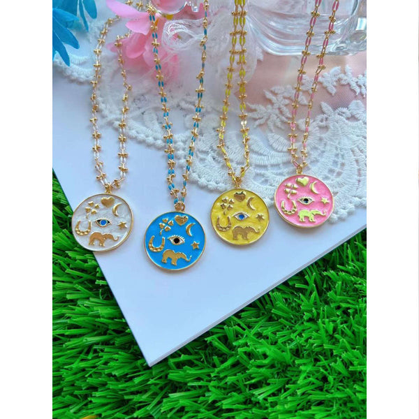 White Evil Eye Horse Shoe Elephant Medallion Pendant Chain Necklace for Women Main image