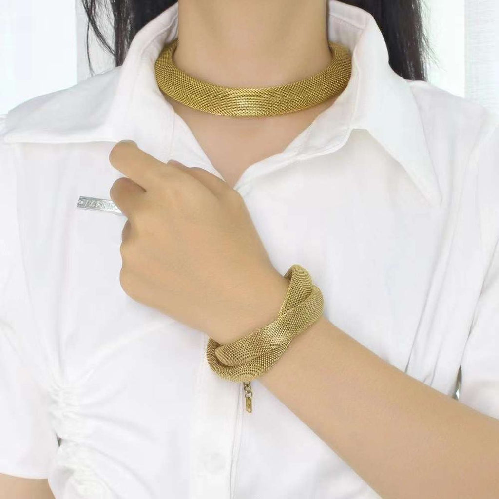 Cobra Snake Mesh 18K Matte Gold Anti Tarnish Stainless Steel Necklace Bracelet for Women