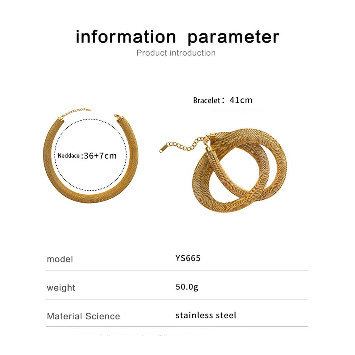Cobra Snake Mesh 18K Matte Gold Anti Tarnish Stainless Steel Necklace Bracelet for Women