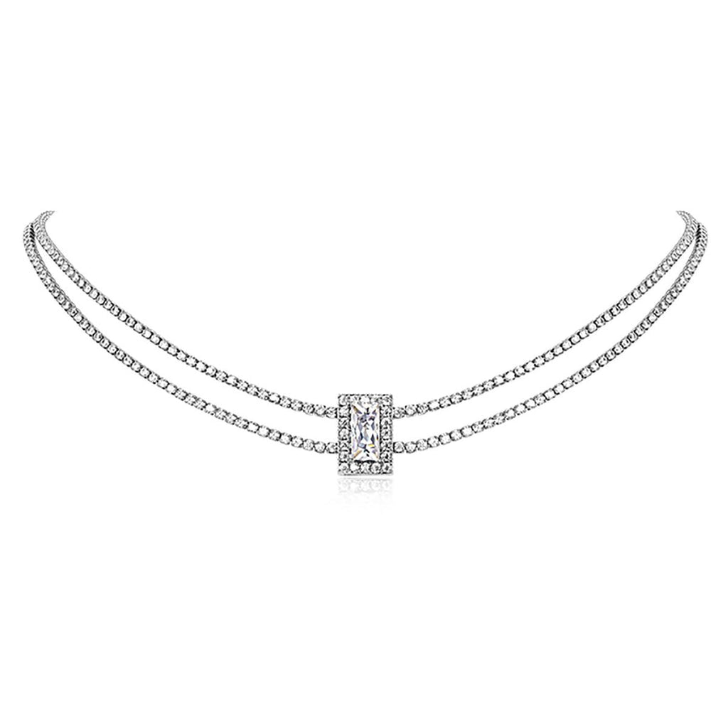 Dual Layer Emerald Cut Cubic Zirconia Solitaire Tennis Necklace Bulk