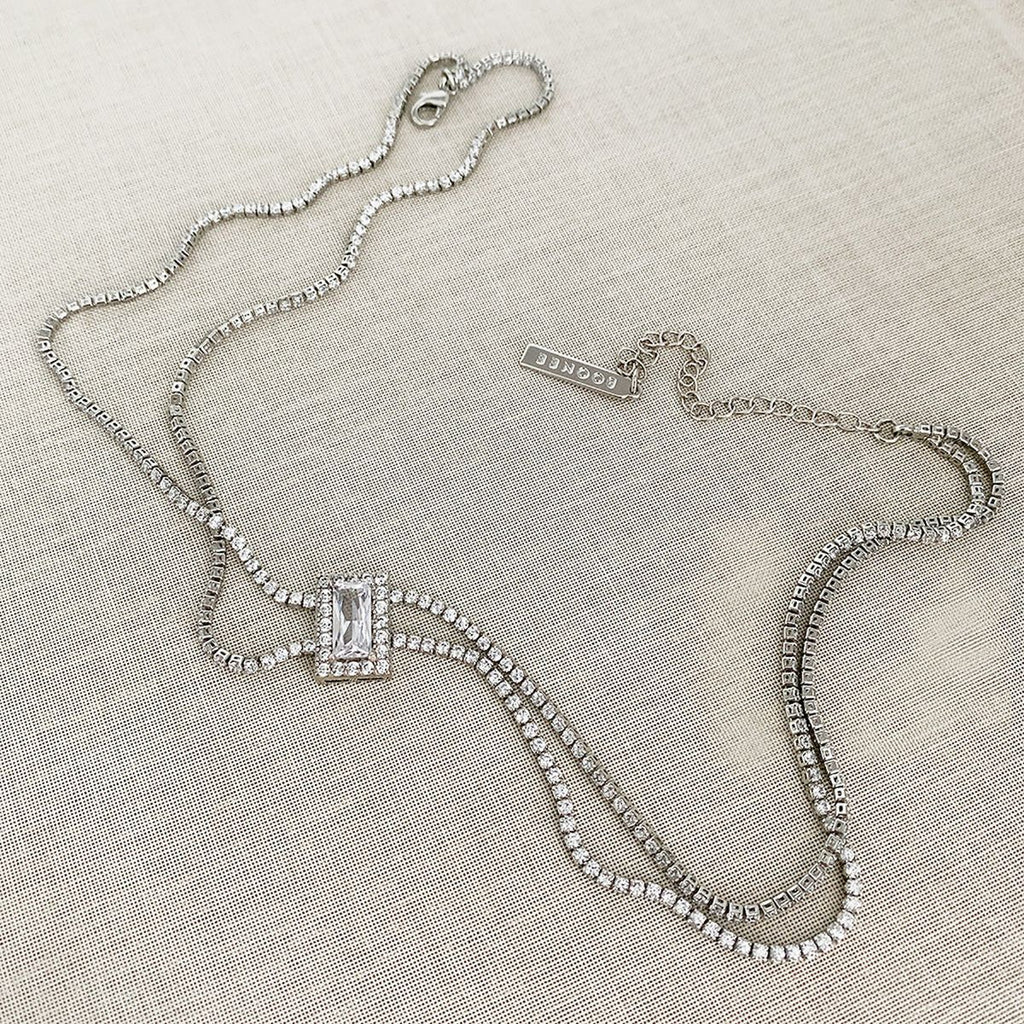 Dual Layer Emerald Cut Cubic Zirconia Solitaire Tennis Necklace Bulk