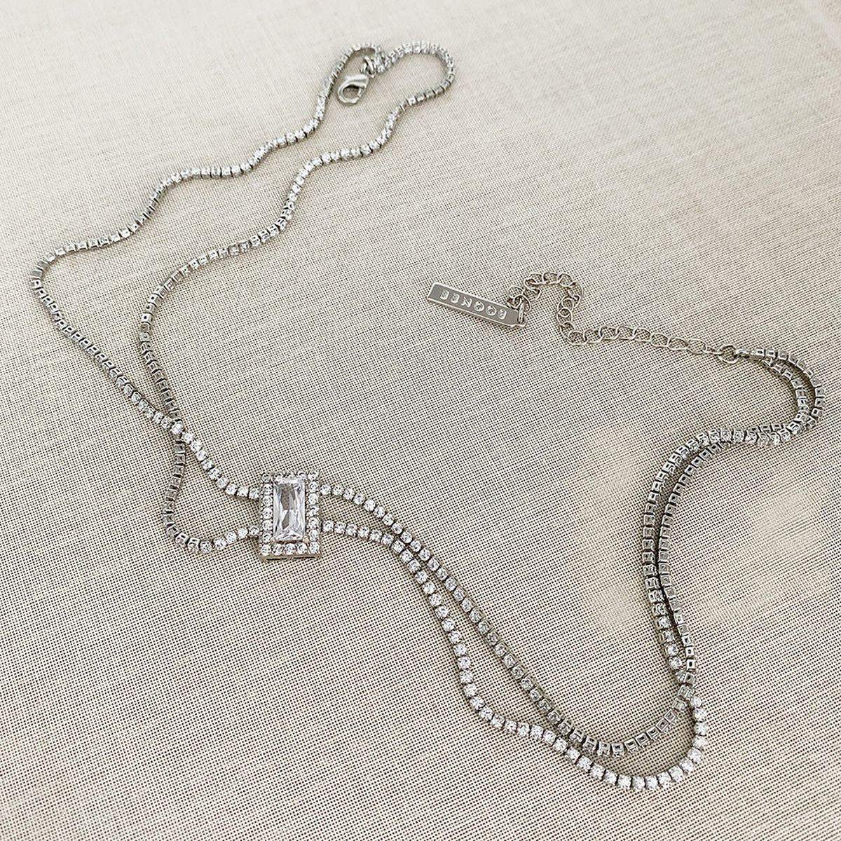 Dual Layer Emerald Cut Cubic Zirconia Solitaire Tennis Necklace Bulk