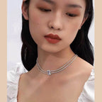 Dual Layer Emerald Cut Cubic Zirconia Solitaire Tennis Necklace Bulk