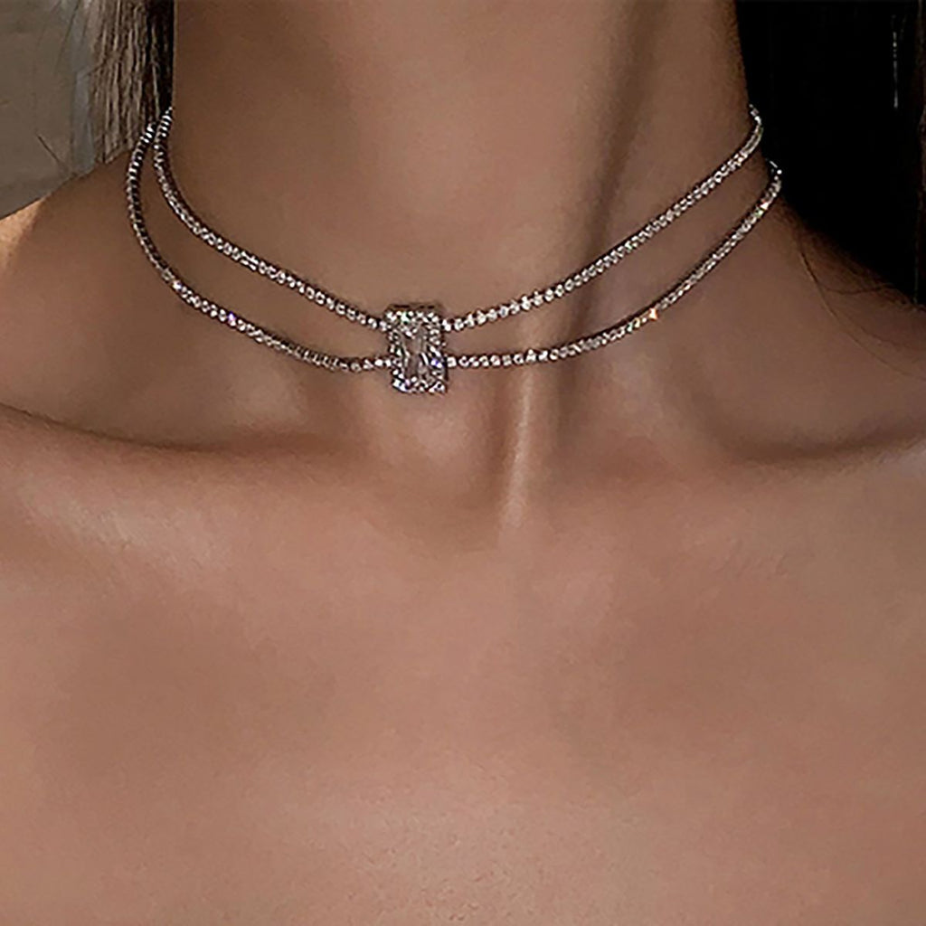 Dual Layer Emerald Cut Cubic Zirconia Solitaire Tennis Necklace Bulk