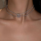 Dual Layer Emerald Cut Cubic Zirconia Solitaire Tennis Necklace Bulk