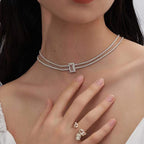 Dual Layer Emerald Cut Cubic Zirconia Solitaire Tennis Necklace Bulk
