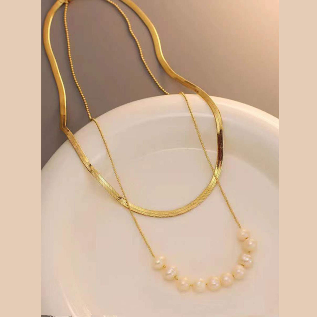 Dual Layer Pearl 18K Gold Stainless Steel Necklace For Women Bulk