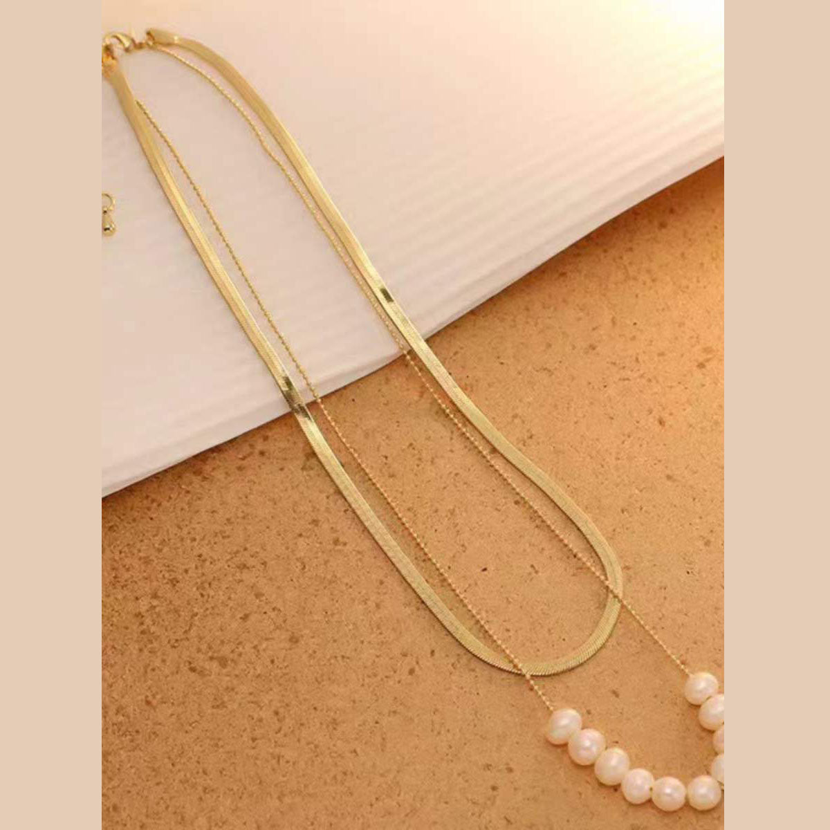 Dual Layer Pearl 18K Gold Stainless Steel Necklace For Women Bulk
