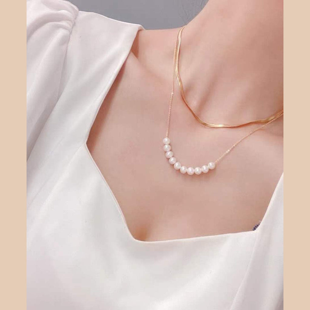 Dual Layer Pearl 18K Gold Stainless Steel Necklace For Women Bulk