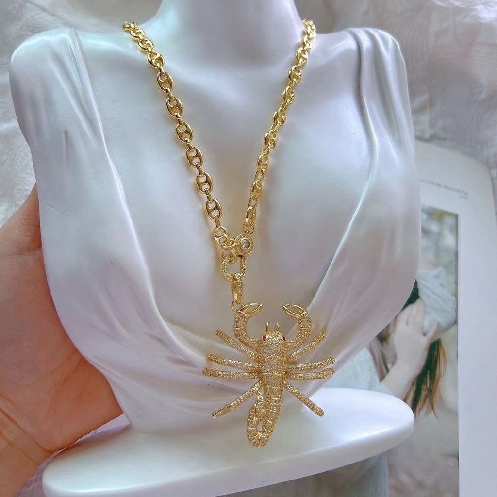 Scorpio CZ 18K Gold Anti Tarnish Button Pendant Necklace Chain Bulk