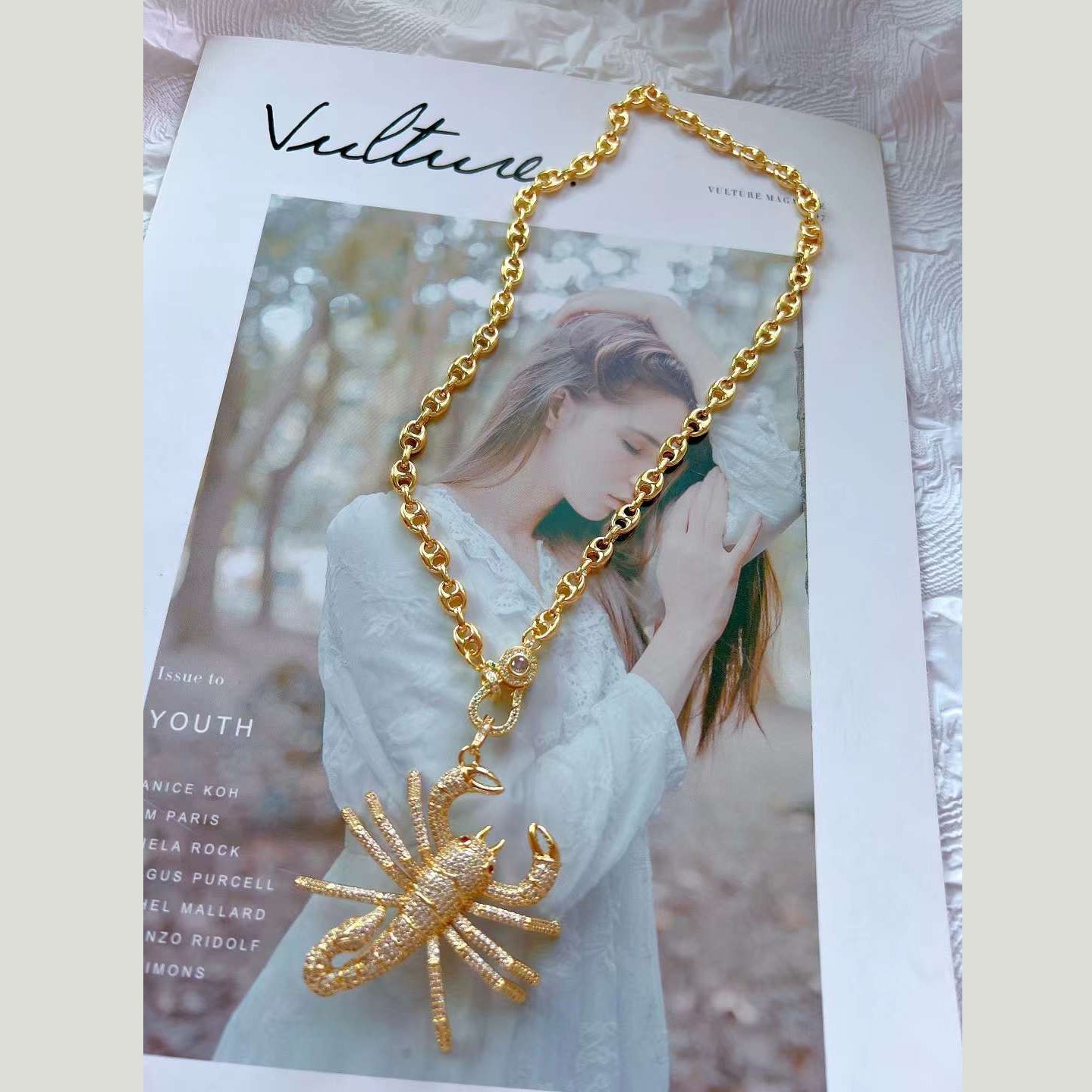 Scorpio CZ 18K Gold Anti Tarnish Button Pendant Necklace Chain Bulk Secondary image