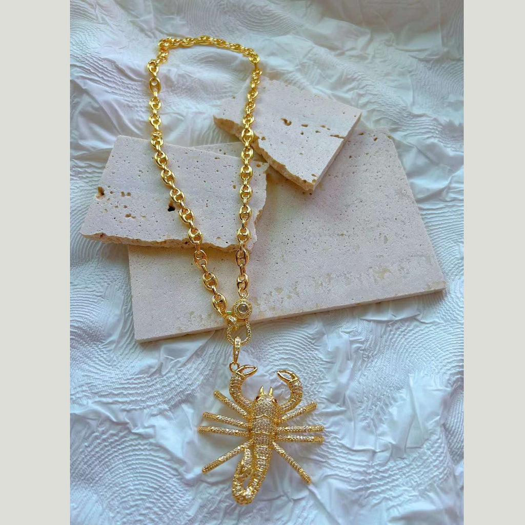 Scorpio CZ 18K Gold Anti Tarnish Button Pendant Necklace Chain Bulk