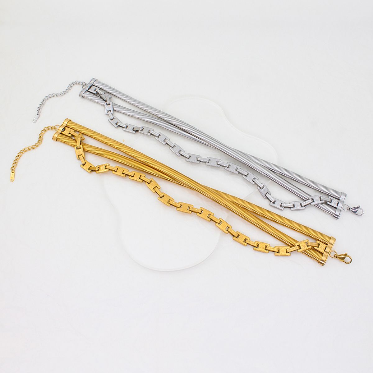 Triple Layer Geometric Snake Chain 18K Gold Anti Tarnish Necklace Bulk