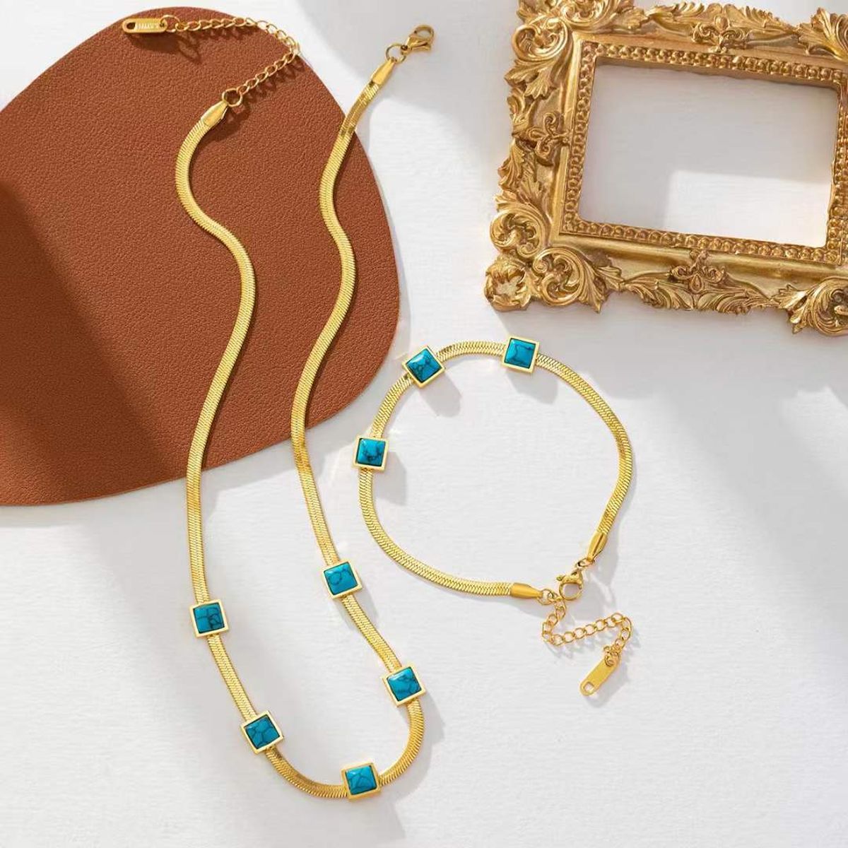 Five Turquoise Blue Snake 18K Gold Anti Tarnish Stainless Steel Necklace for Women Main image