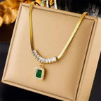 Green Emerald CZ Snake Gold Anti Tarnish Stainless Steel Necklace Bulk