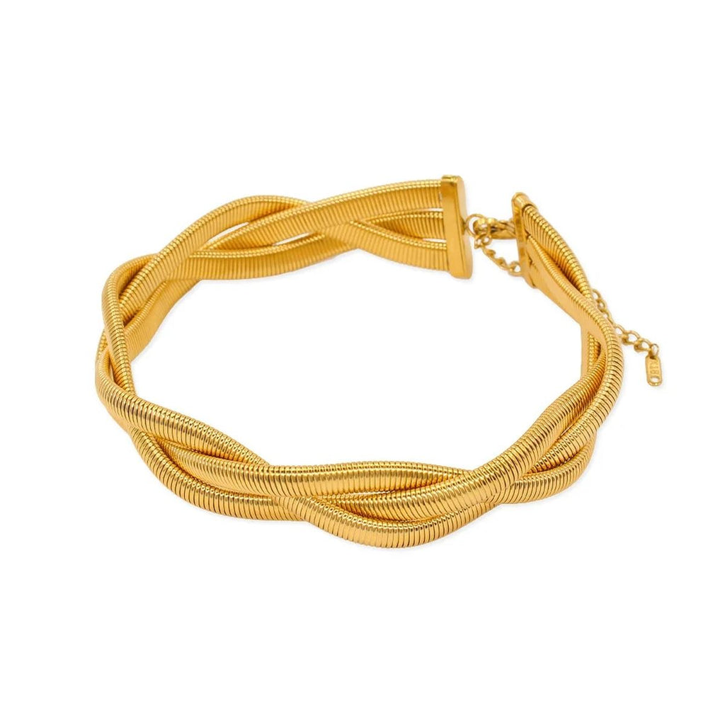 Cobra Snake Anti Tarnish 18K Gold Stainless Steel Braided Twisted Necklace for Women