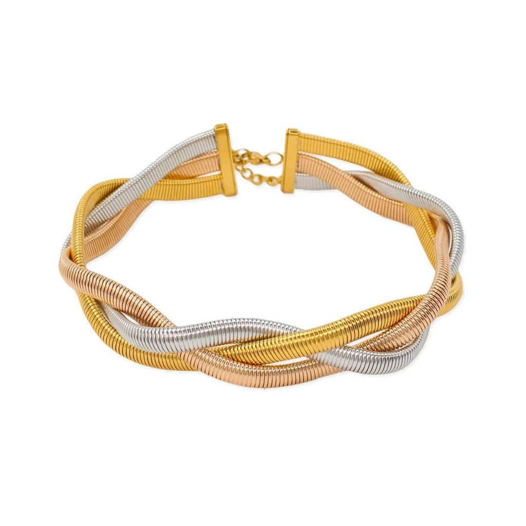 Cobra Snake Anti Tarnish 18K Gold Stainless Steel Braided Twisted Necklace for Women