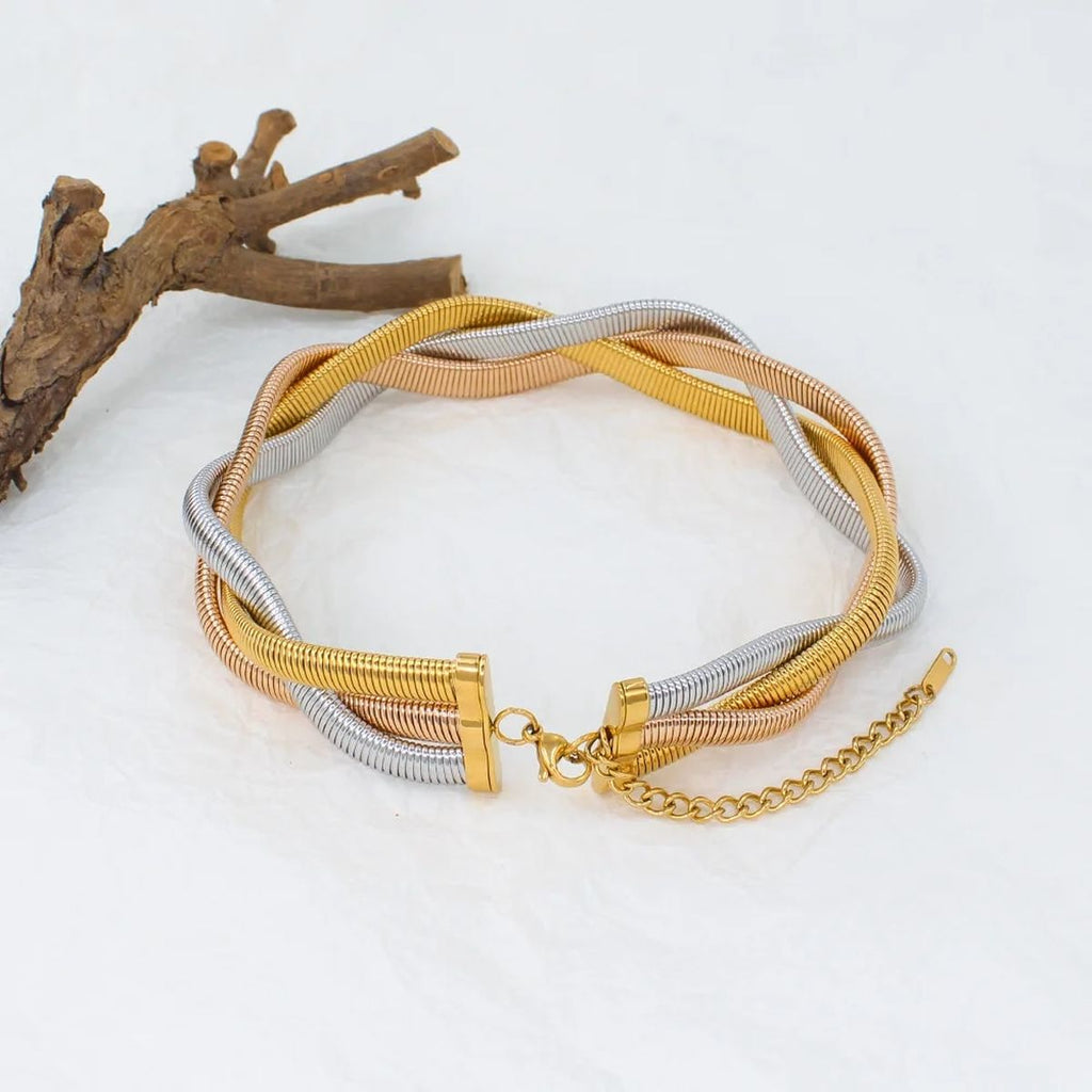 Cobra Snake Anti Tarnish 18K Gold Stainless Steel Braided Twisted Necklace for Women