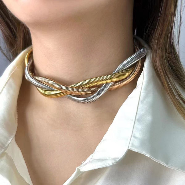 Cobra Snake Anti Tarnish 18K Gold Stainless Steel Braided Twisted Necklace for Women Secondary image
