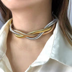 Cobra Snake Anti Tarnish 18K Gold Stainless Steel Braided Twisted Necklace for Women