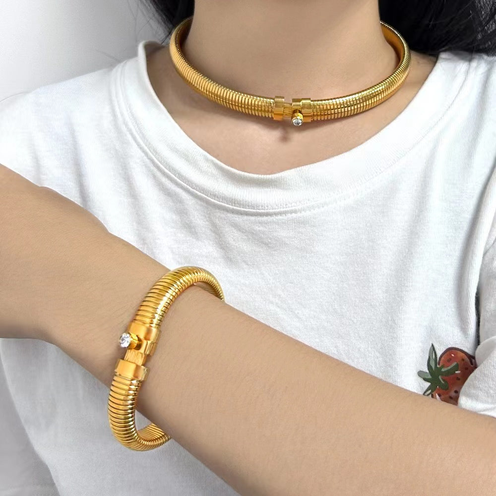 Snake Cobra Lock CZ 18K Gold Anti Tarnish Choker Necklace Bulk Main image