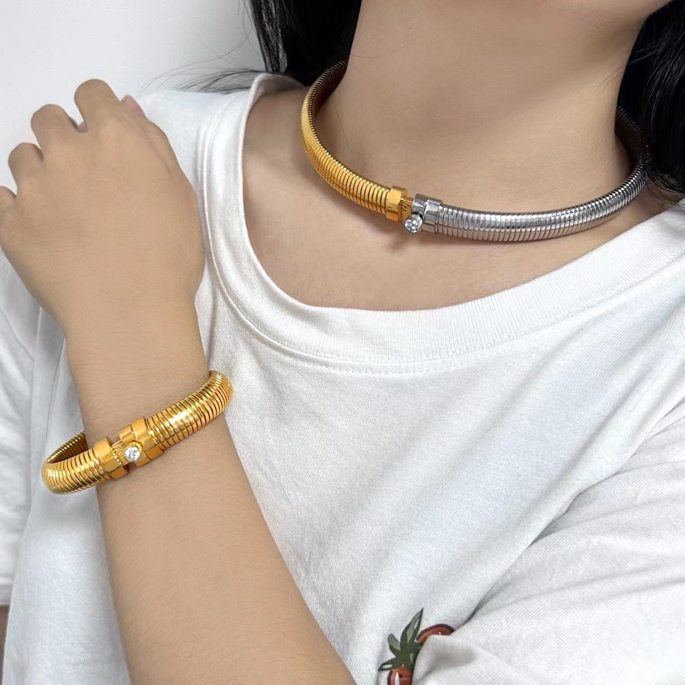 Snake Cobra Lock CZ 18K Gold Anti Tarnish Choker Necklace Bulk
