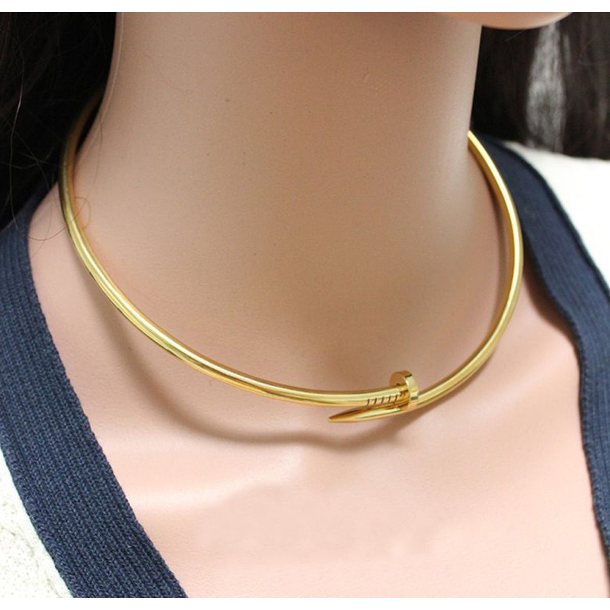 Glosssy Gold Celebrity Fame Stainless Steel Anti Tarnish Nail Openable Hasli Choker Necklace for Women Main image