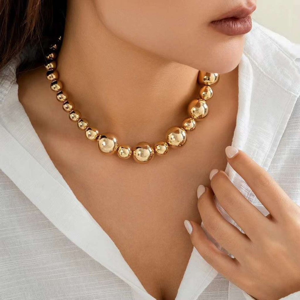 Glossy Beads Balls 18K Gold Anti Tarnish Necklace For Women Bulk