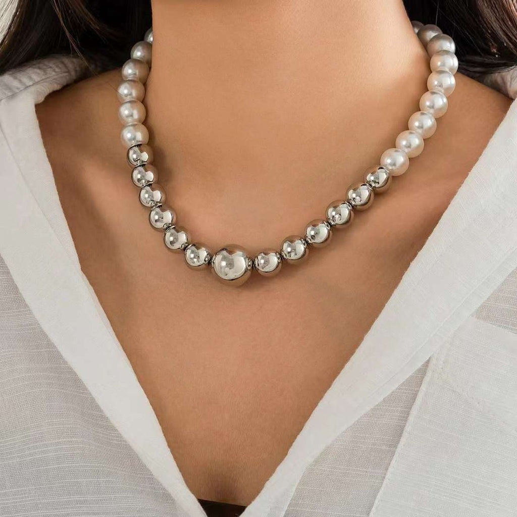 Glossy Beads Balls Pearl White 18K Gold Anti Tarnish Necklace Bulk