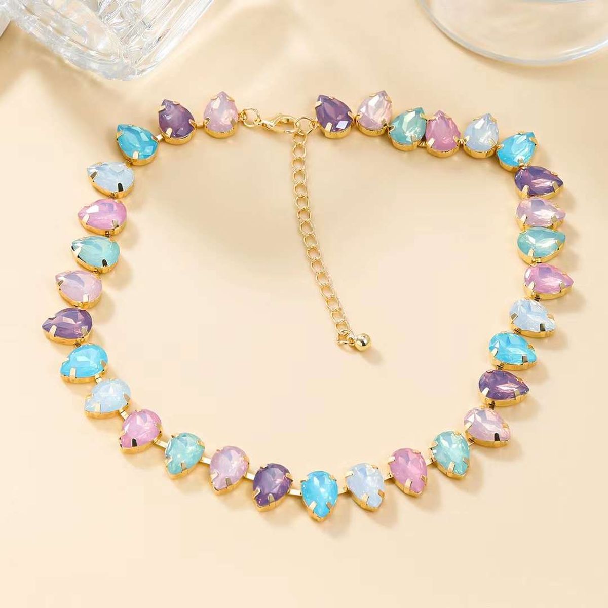 Crystal Multicolour 18K Gold Anti Tarnish Necklace For Women Bulk Secondary image