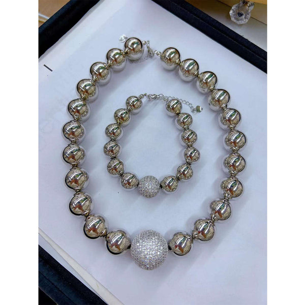 Glossy Beads Ball Cubic Zirconia Silver Anti Tarnish Necklace Bulk Main image