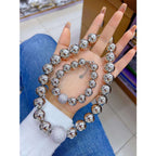 Glossy Beads Ball Cubic Zirconia Silver Anti Tarnish Necklace Bulk