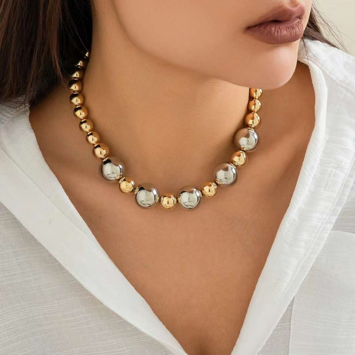 Glossy Beads Balls 18K Gold Silver Anti Tarnish Necklace Women Bulk Main image