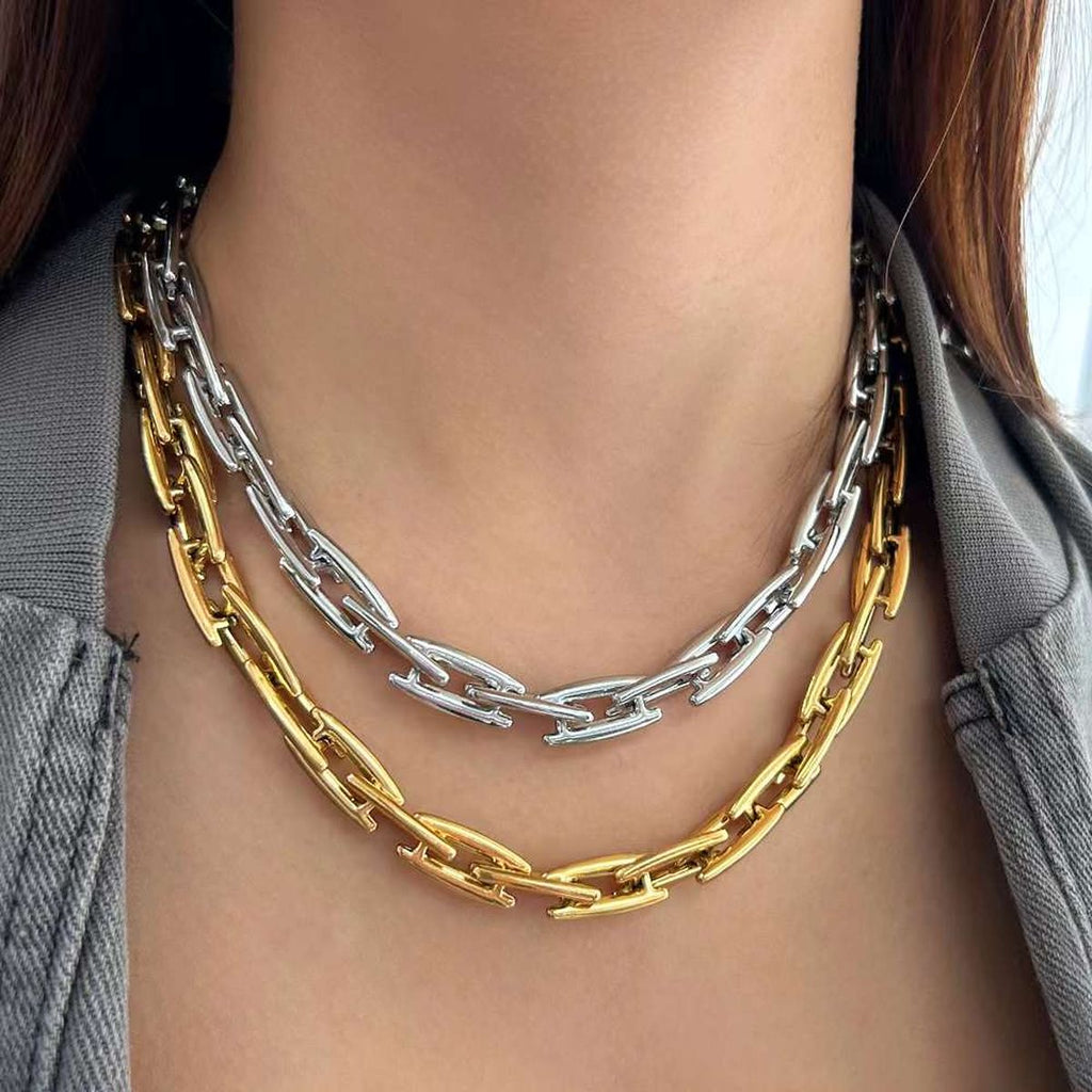 Geometric Silver Anti Tarnish Stainless Steel Necklace Chain Bulk