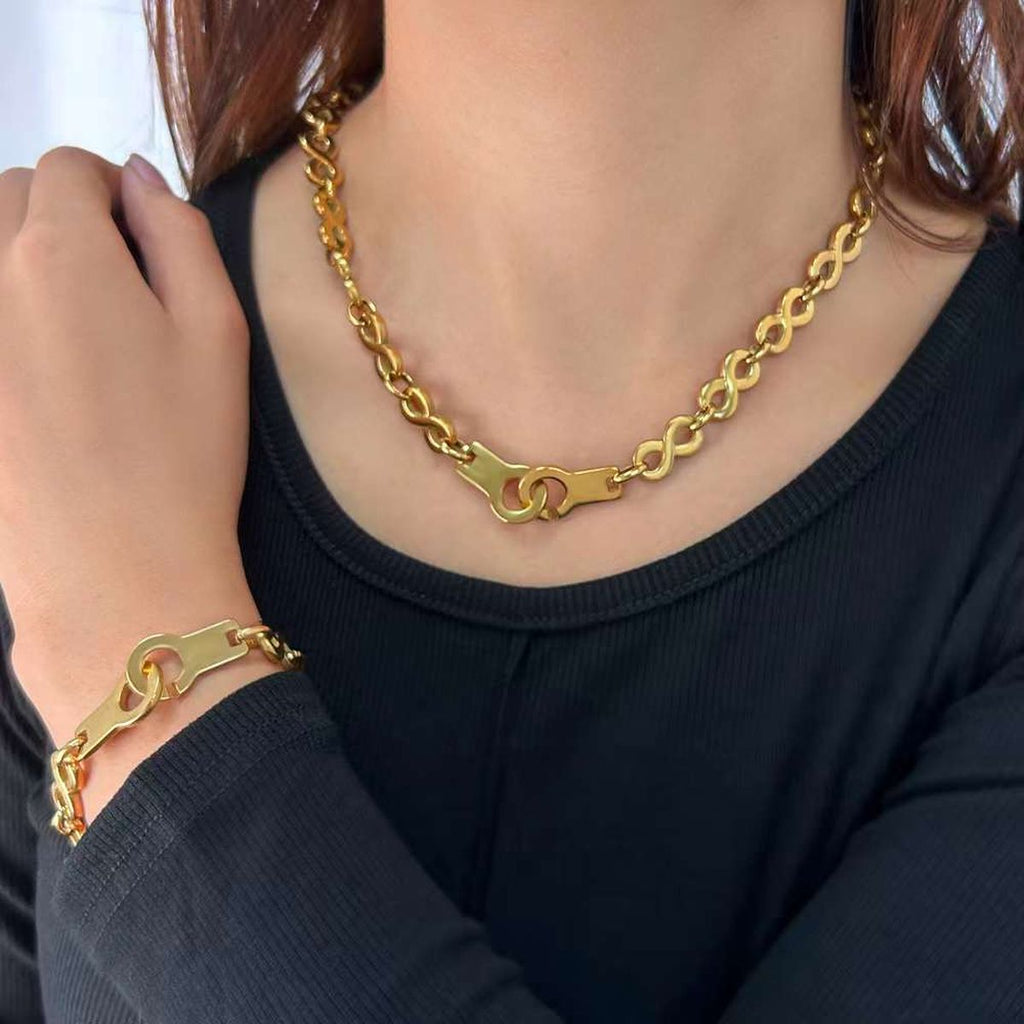 Handcuff Infinity 18K Gold Anti Tarnish Stainless Steel Necklace Chain for Men & Women