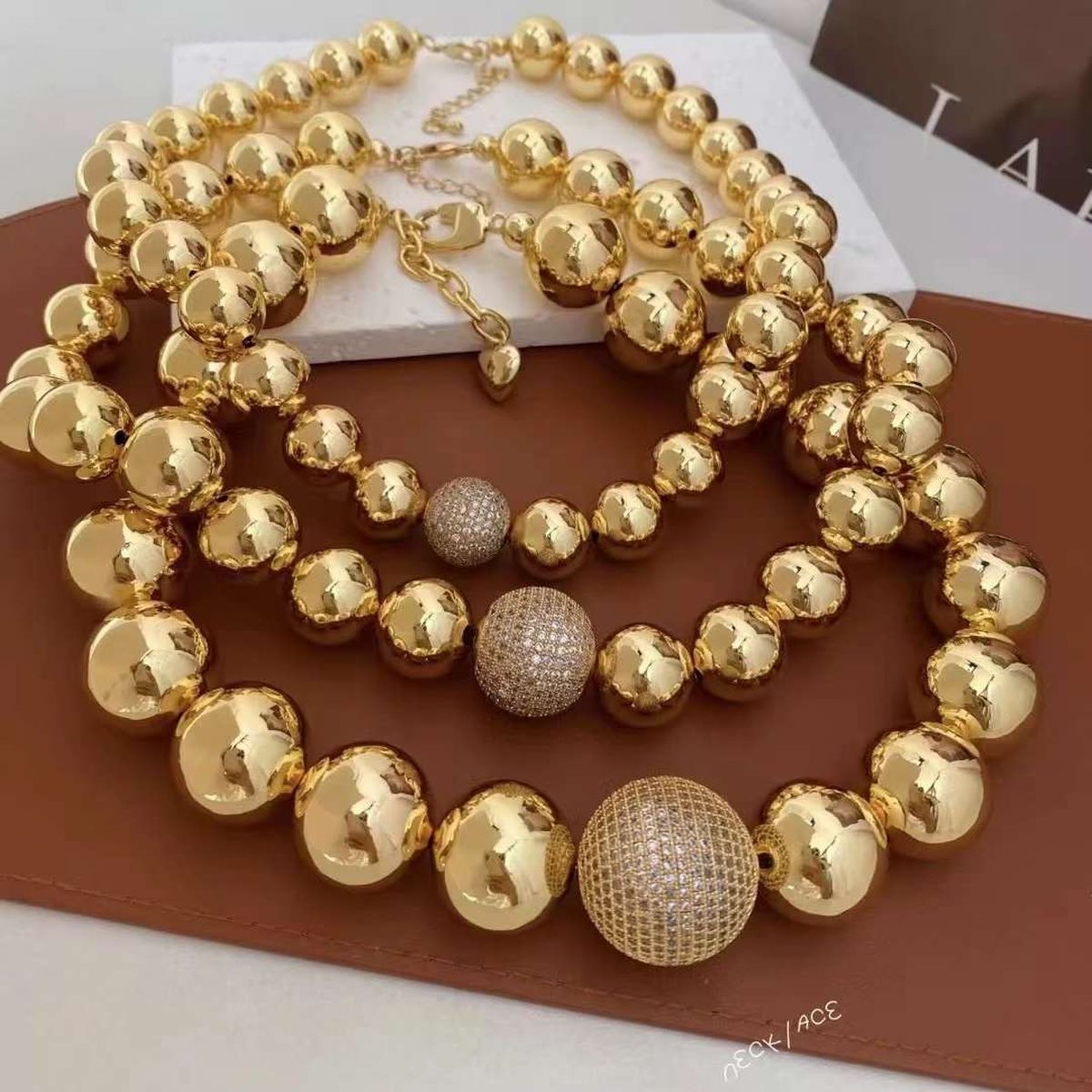 Glossy Balls 18K Gold Anti Tarnish Cubic Zirconia Necklace Women Bulk