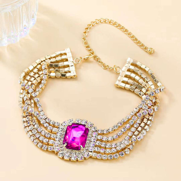 Ruby Pink 18K Gold Anti Tarnish CZ Crystal Choker Necklace Bulk Main image