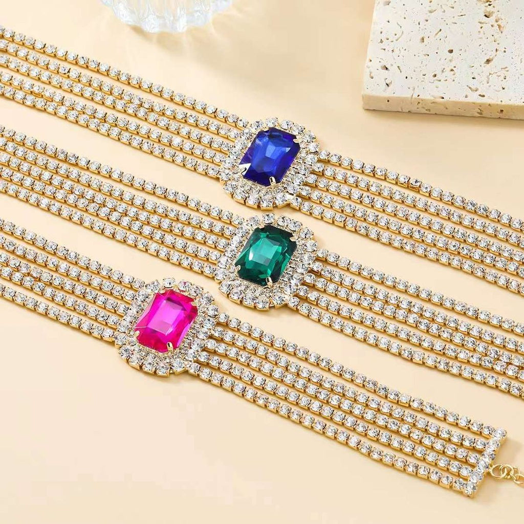 Ruby Pink 18K Gold Anti Tarnish CZ Crystal Choker Necklace Bulk