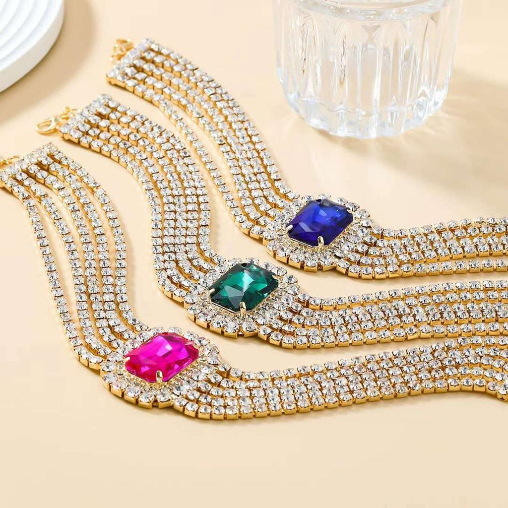 Ruby Pink 18K Gold Anti Tarnish CZ Crystal Choker Necklace Bulk