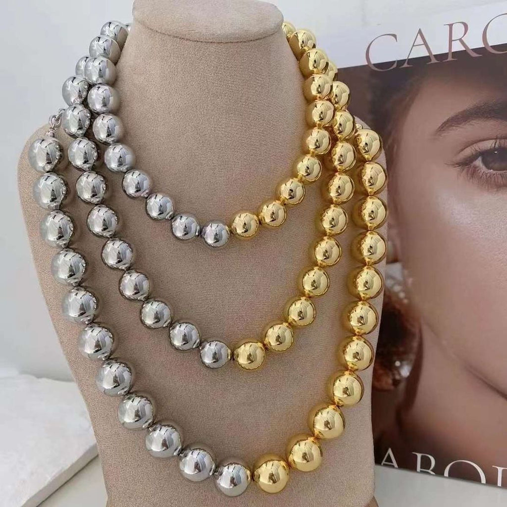 Glossy Balls Silver 18K Gold Anti Tarnish Necklace For Women Bulk