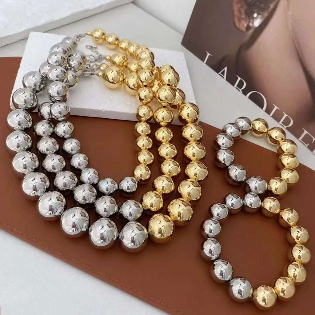 Glossy Balls Silver 18K Gold Anti Tarnish Necklace For Women Bulk