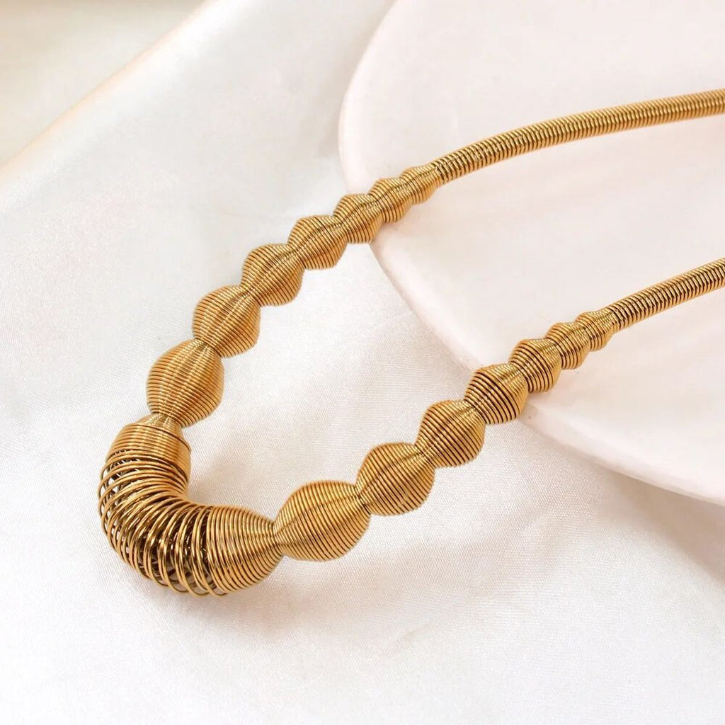 Wire Wave Beads 18K Gold Anti Tarnish Stainless Steel Bracelet Bulk