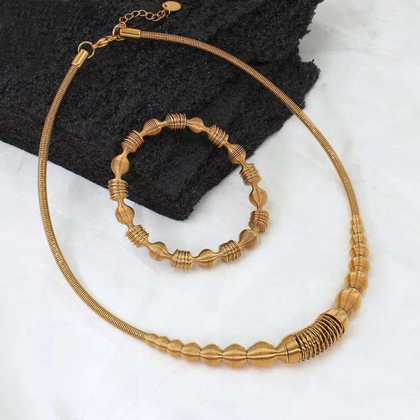 Wire Wave Beads 18K Gold Anti Tarnish Stainless Steel Bracelet Bulk Main image