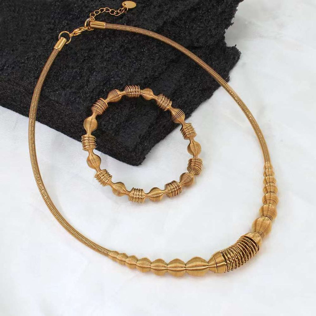 Wire Wave Beads 18K Gold Anti Tarnish Stainless Steel Bracelet Bulk