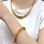 Wire Wave Beads 18K Gold Anti Tarnish Stainless Steel Bracelet Bulk