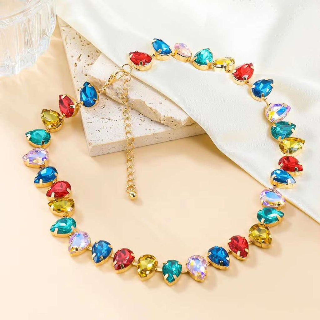 Crystal Multicolour 18K Gold Anti Tarnish Necklace For Women Bulk
