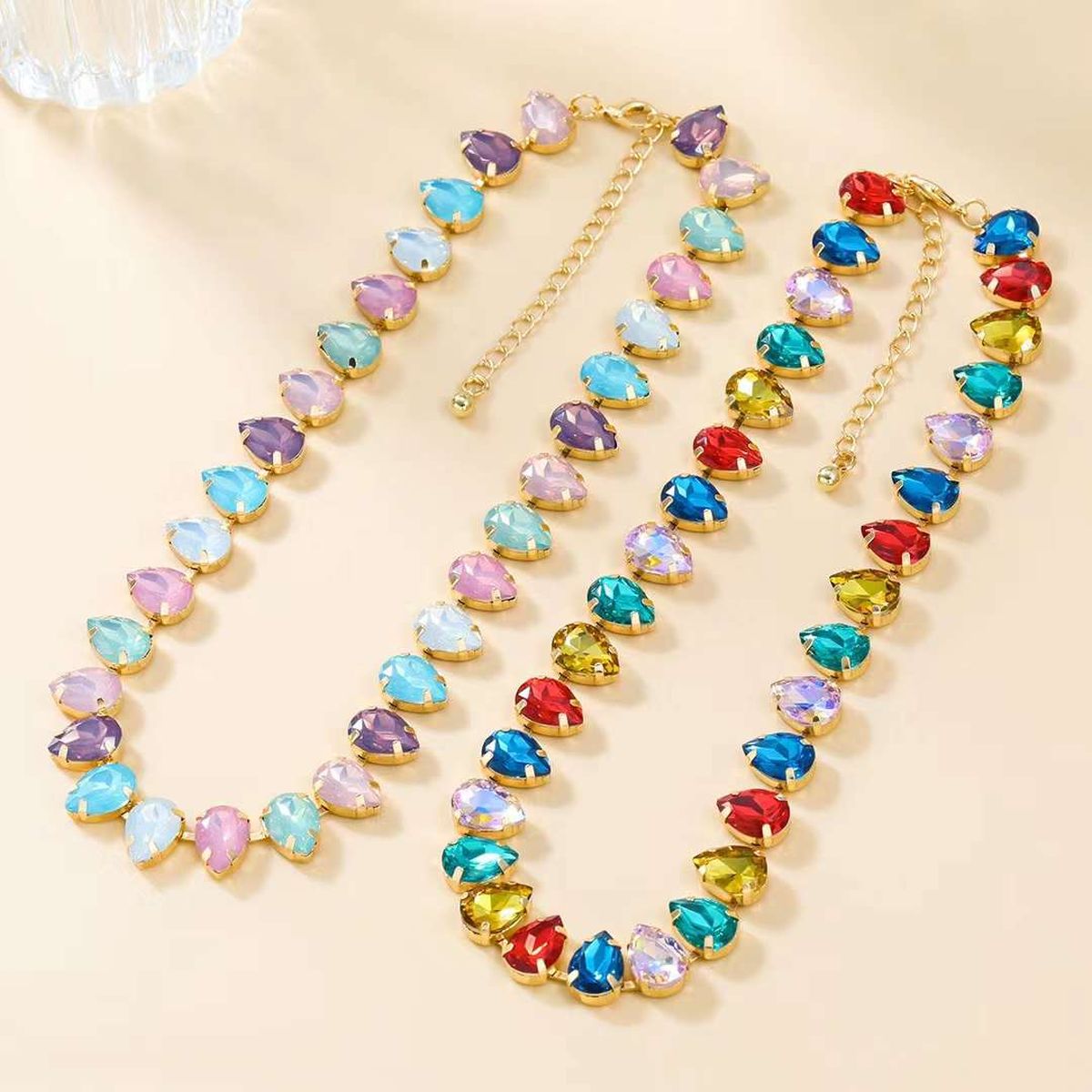 Crystal Multicolour 18K Gold Anti Tarnish Necklace For Women Bulk Main image