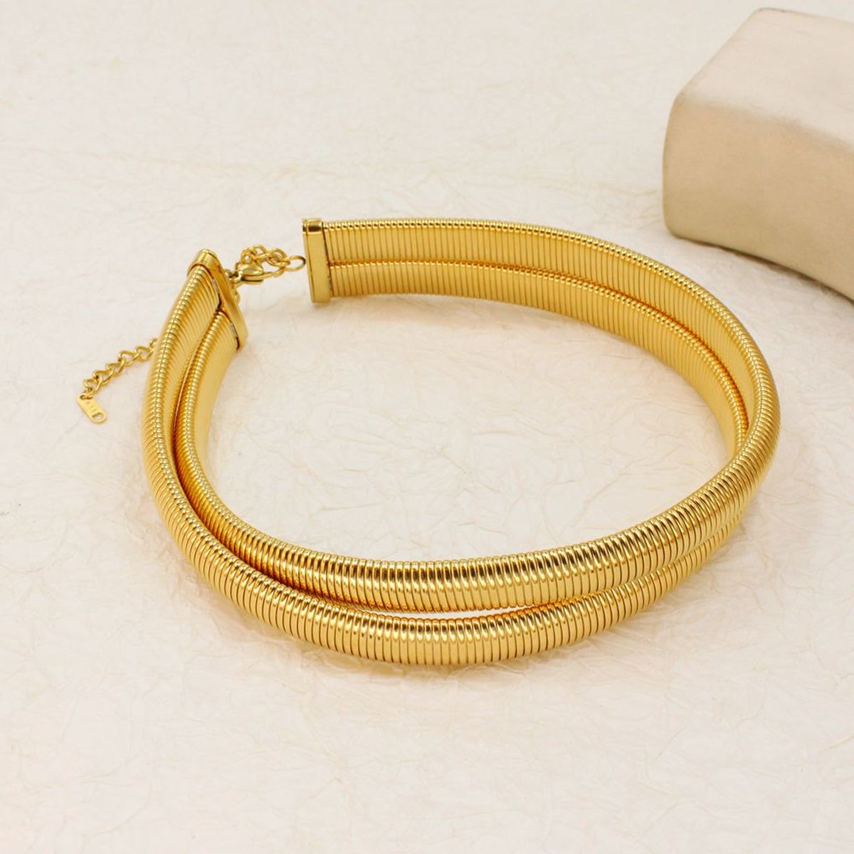 Dual Wrap Layer Snake Smooth 18K Gold Anti Tarnish Stainless Steel Choker Necklace For Women Main image