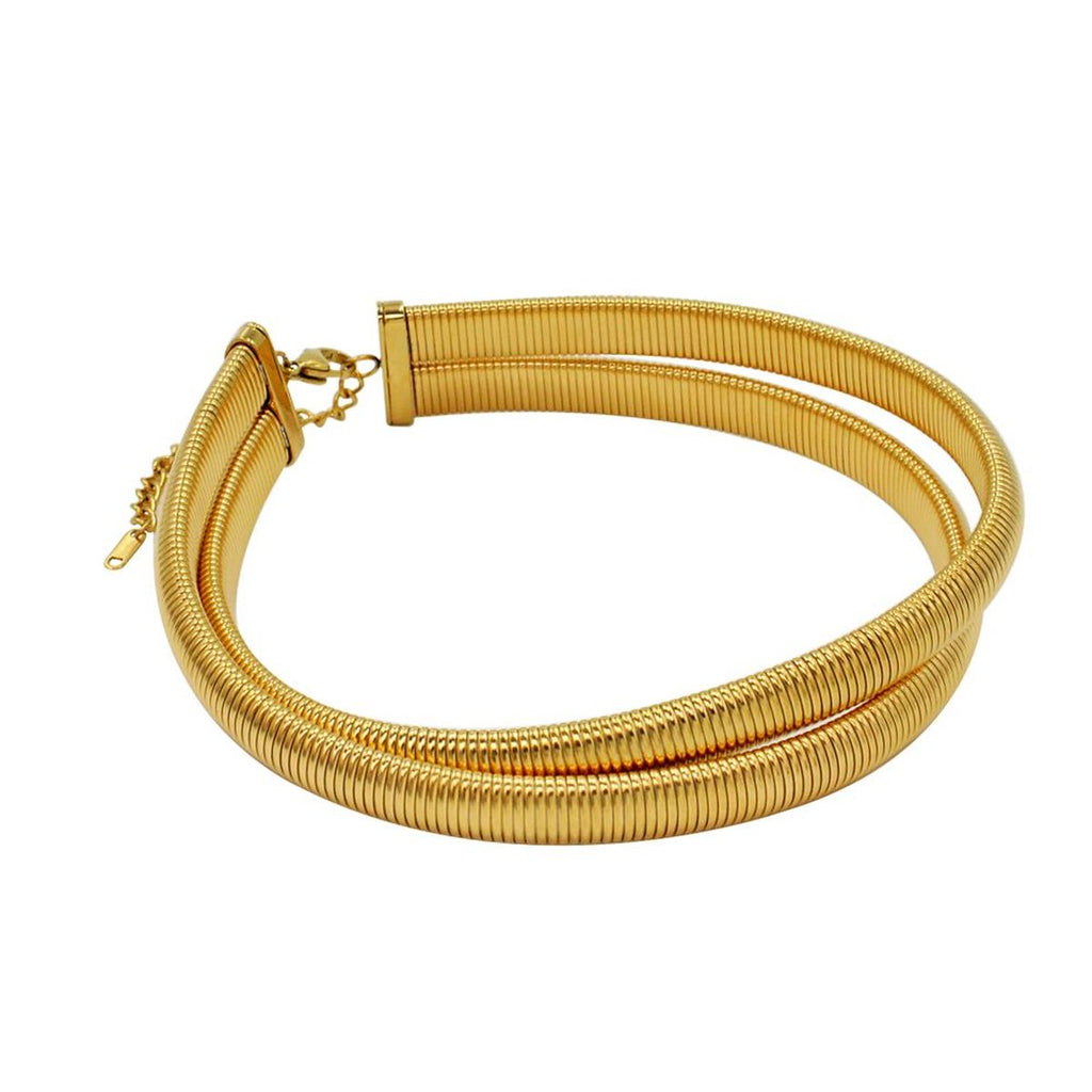 Dual Wrap Layer Snake Smooth 18K Gold Anti Tarnish Stainless Steel Choker Necklace For Women
