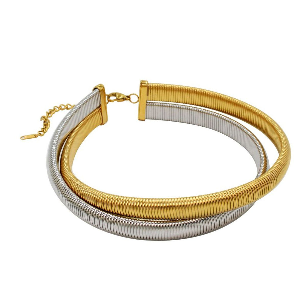 Dual Wrap Layer Snake Smooth 18K Gold Anti Tarnish Stainless Steel Choker Necklace For Women